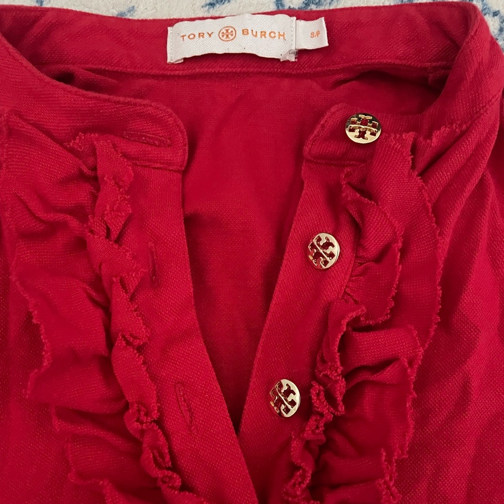 Tory Burch Red Ruffle Blouse - Picture 2 of 4